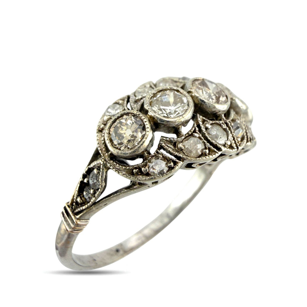 14K White Gold Antique Old Cut 1.00ct Diamond Ring