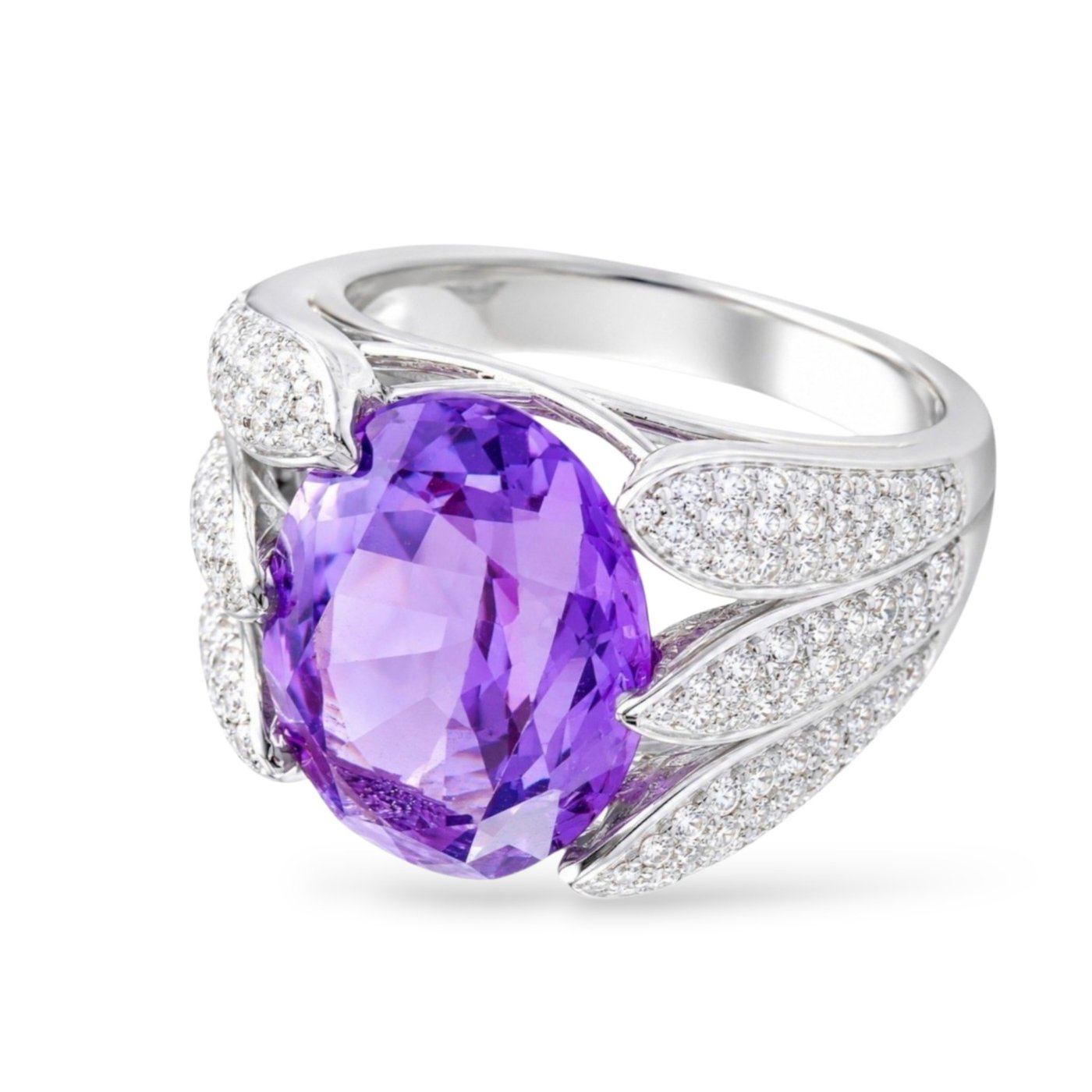 14K White Gold 1.10ct Diamond and Amethyst Ring