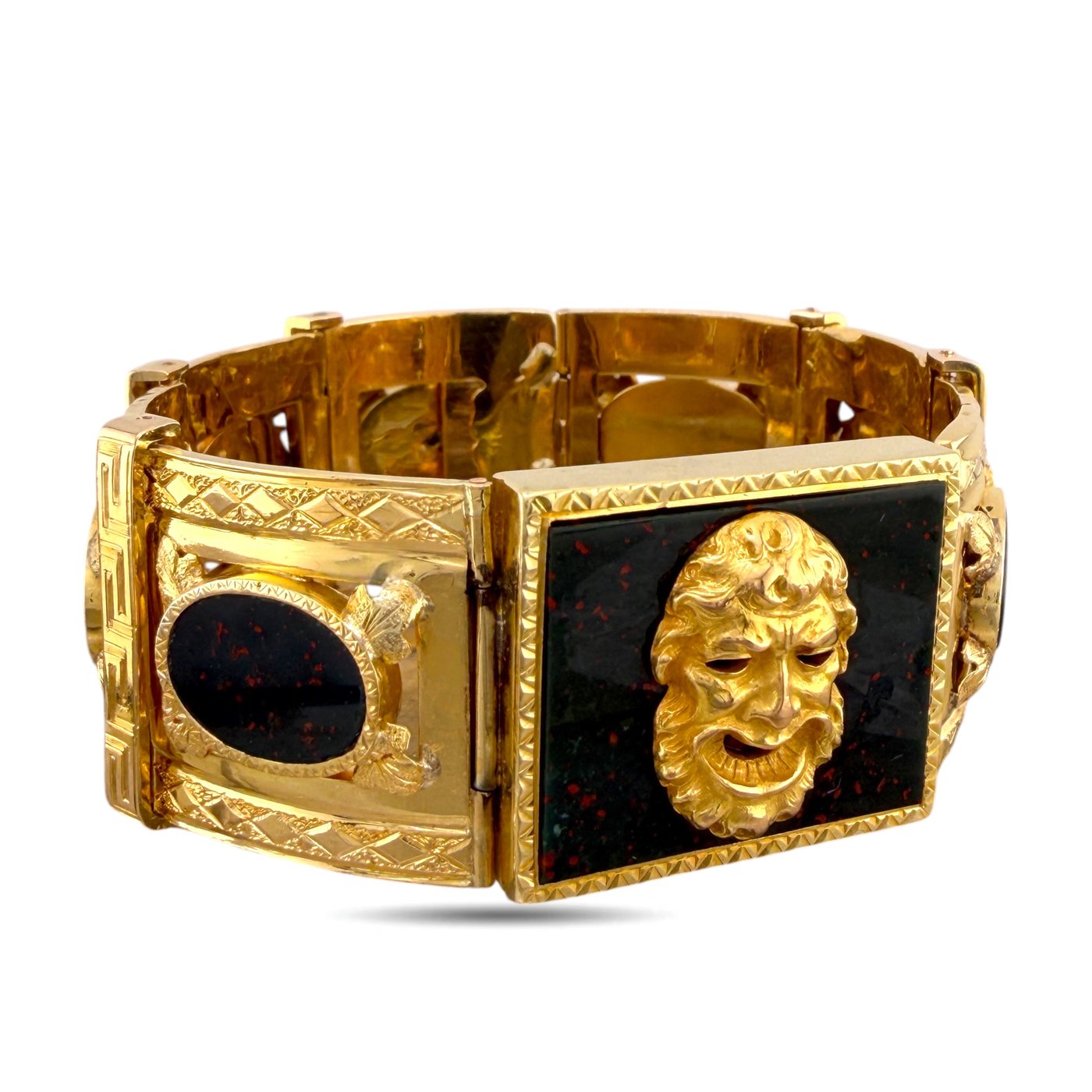 14K Yellow Gold Bloodstone Sculpted Face Bracelet