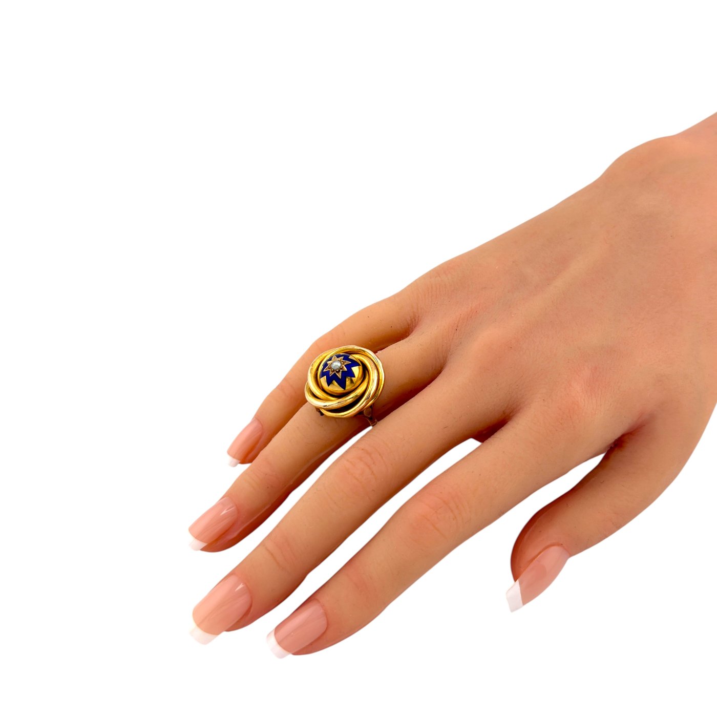 14K  Gold Blue Enamel Hidden Locket Compartment Ring