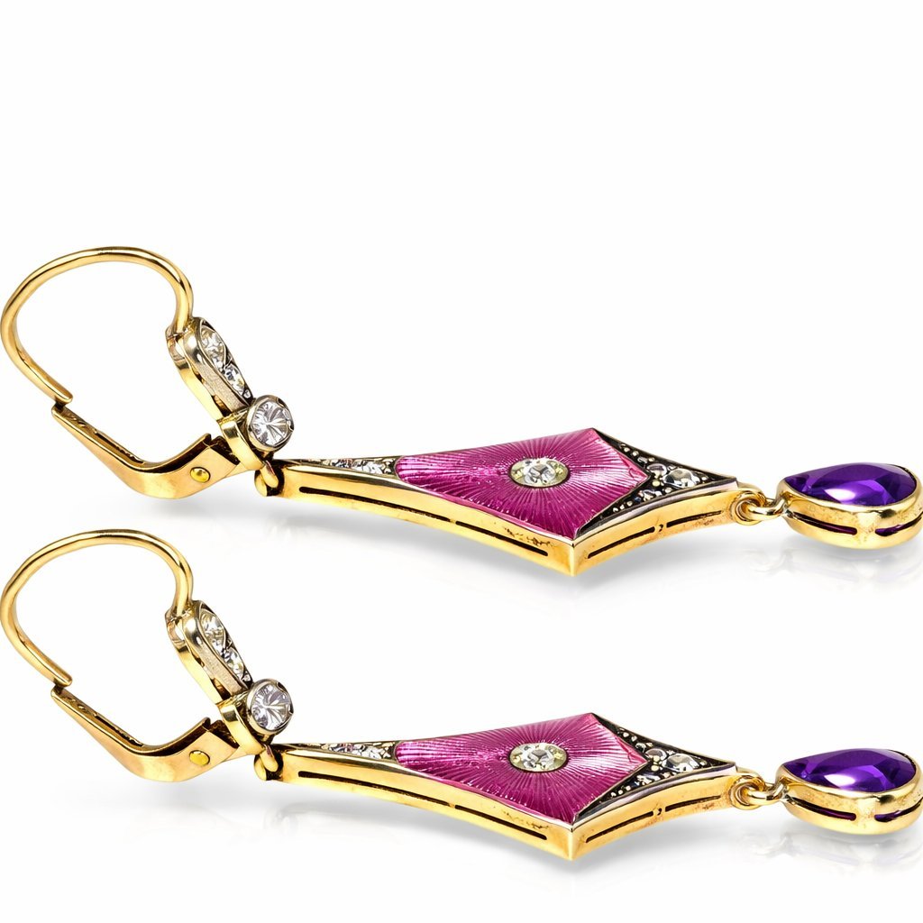 Antique Russian , 56k Gold (14k) & Diamond Earrings Circa 1900 Russe - 1.50ct. tw. Diamond