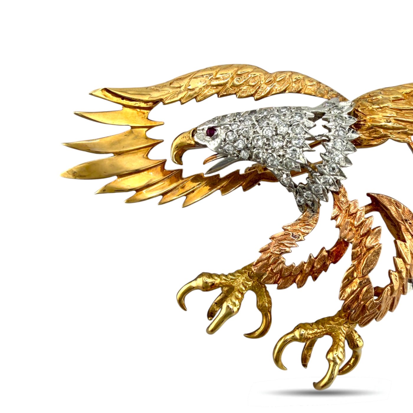 14K Tri-Color Gold 1.0ct Diamond Eagle Silhouette Large Brooch