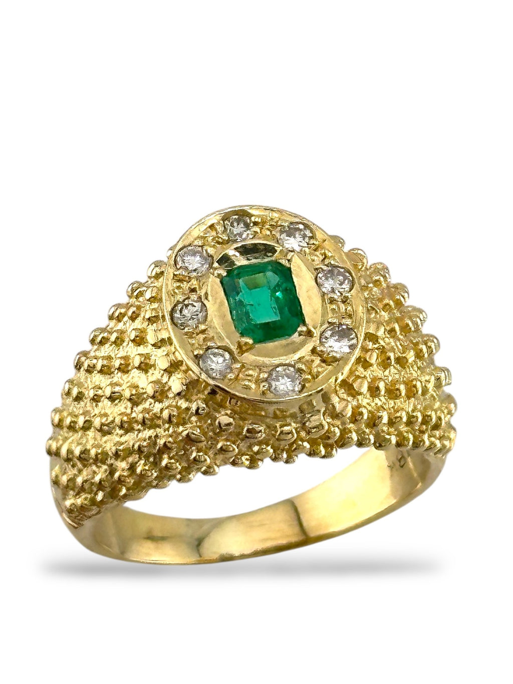 18K Yellow Gold Ring with 0.3ct Diamonds and 0.4ct Emerald