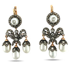 Faberge Imperial Russian Natural Pearl and 2ct Diamond Earrings