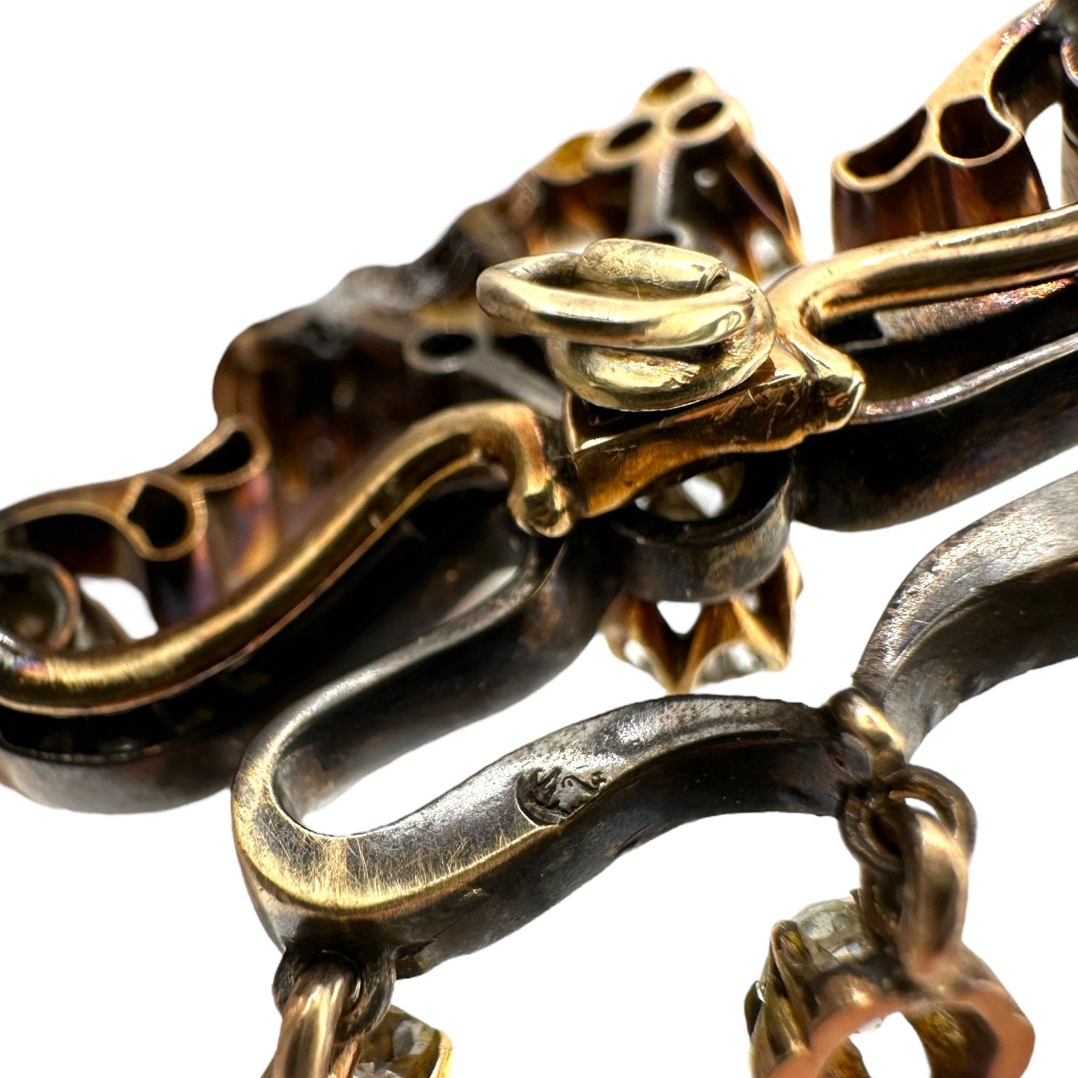 14 kt. Yellow gold, Imperial Russian Period, 14K Gold (56 Zolotnik) 3.00ct Diamond & Pearl Floral Brooch by Henrik -  3.0ct. tw. Diamond