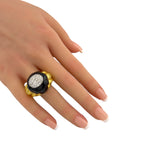18K Yellow Gold Onyx and 0.46ct Diamond Cocktail Ring