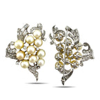 Pair of Platinum Pearl and 3.36ct Diamond Inverse Design Brooches