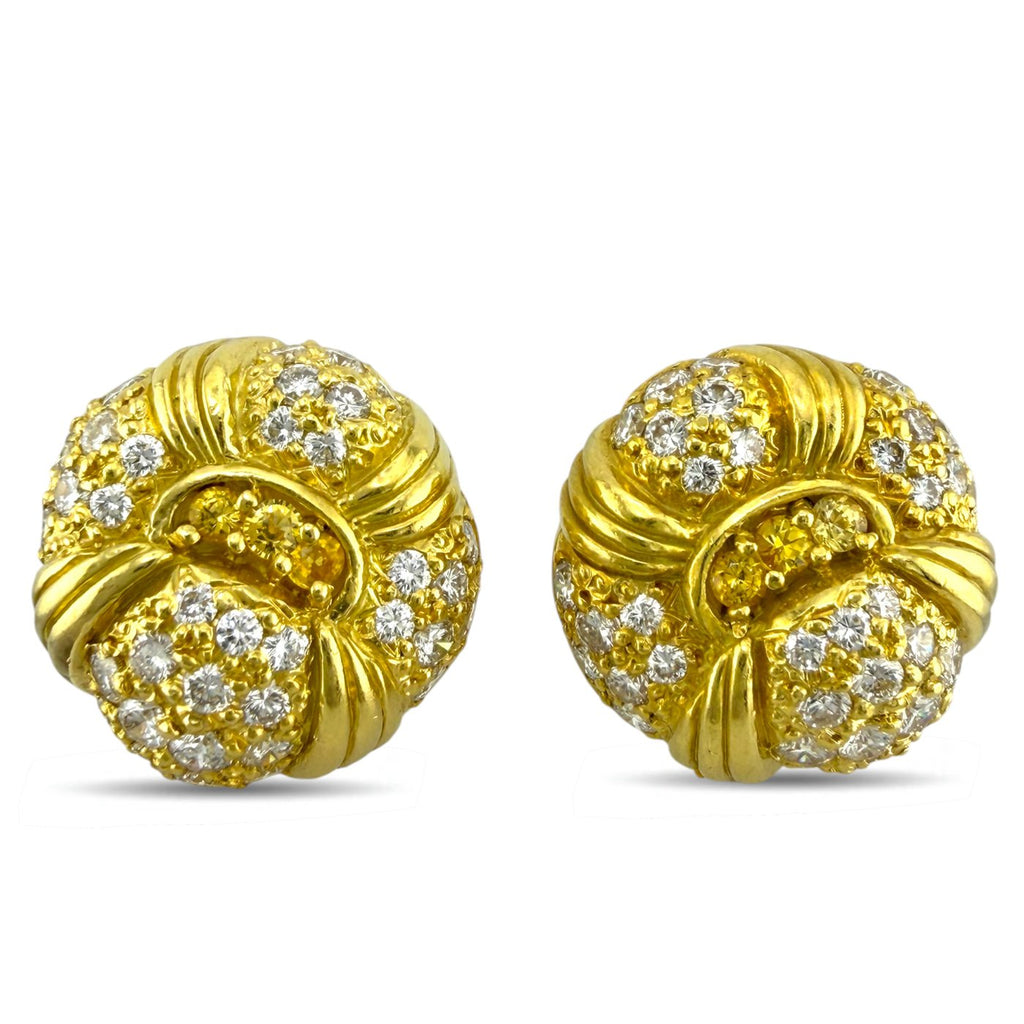 18K Yellow Gold 2.1ct Diamond and Yellow Sapphire Earrings