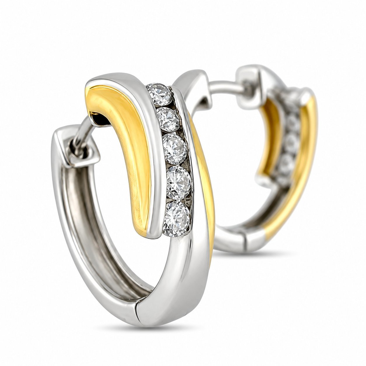 14K Yellow and White Gold 0.30ct Diamond Hoop Earrings
