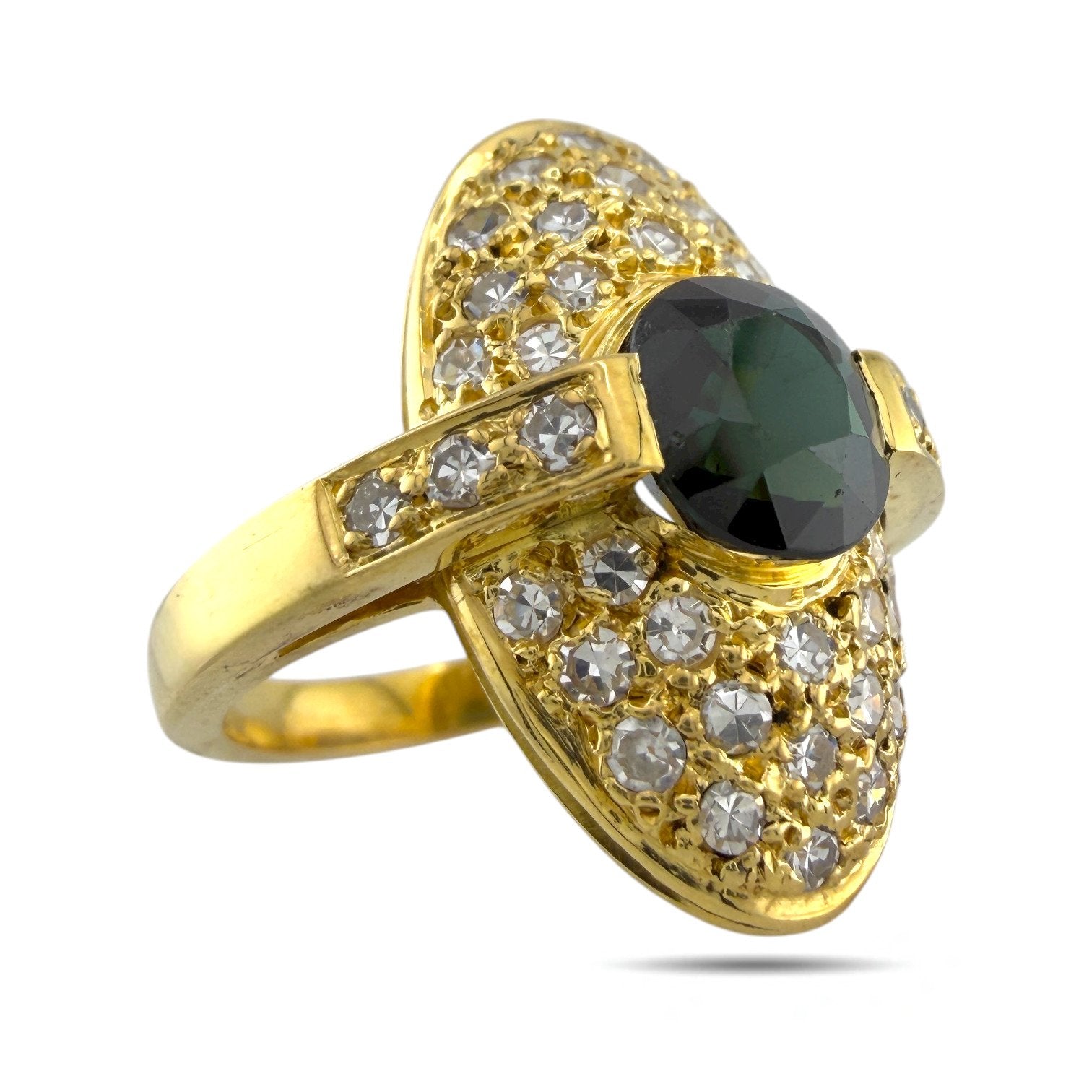 18K Yellow Gold 1.25ct Green Tourmaline and 0.6ct Diamond Ring