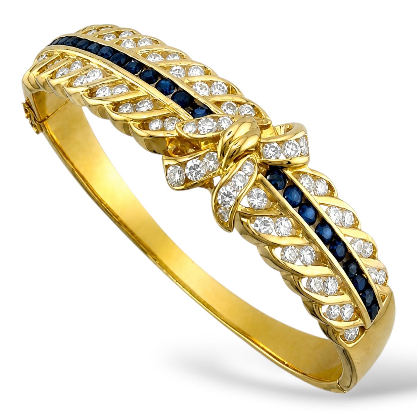 18K Yellow Gold 2.01ct Diamond and 1.00ct Sapphire Bow Bracelet