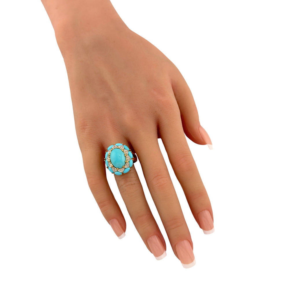 14K Yellow Gold 0.5ct Diamond and Turquoise Ring