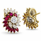 18K White and Yellow Gold 3.2ct Diamond and 1.8ct Ruby Earrings