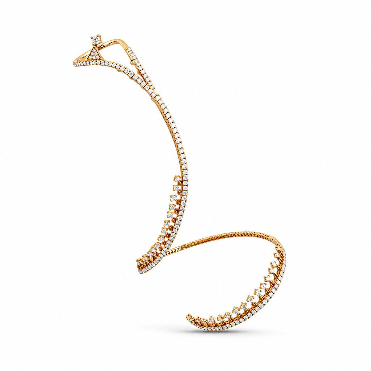 Flexible diamond bangle shown in a curved, open shape