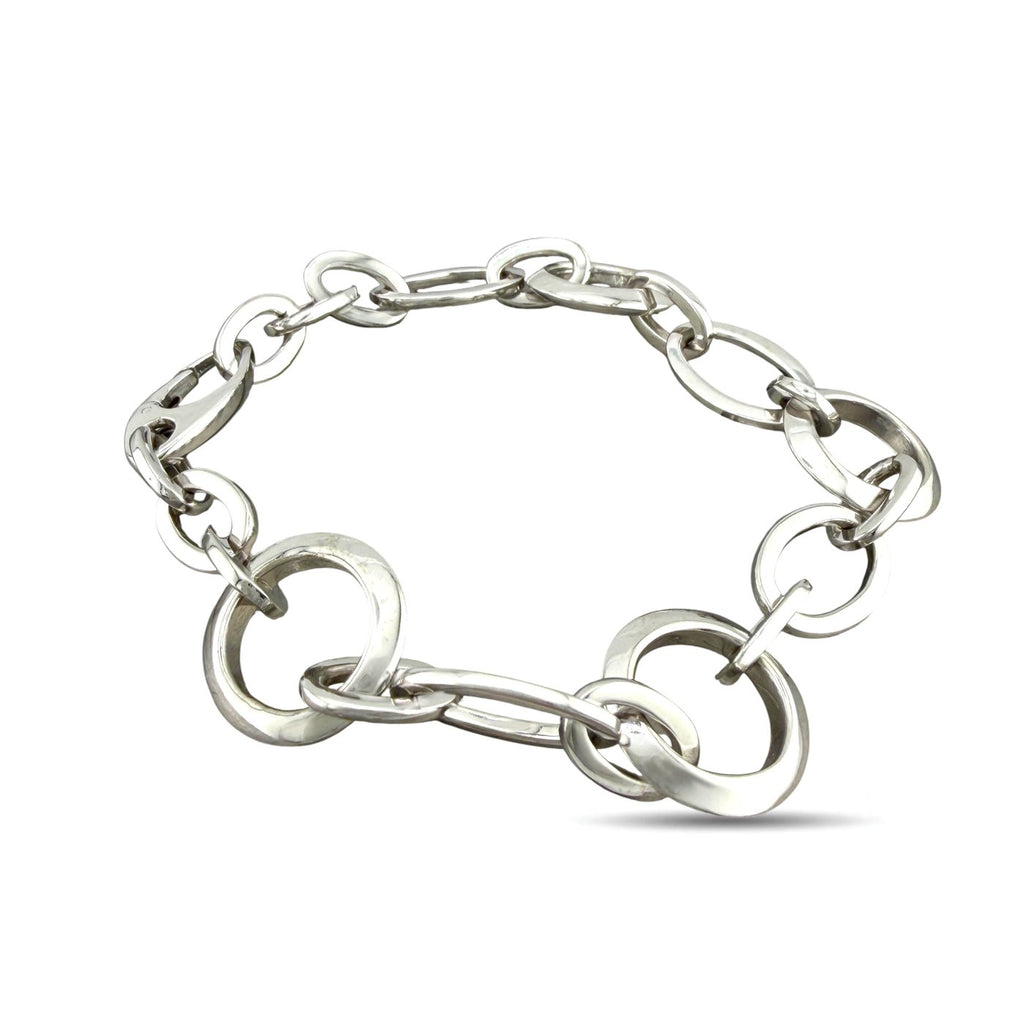 18K White Gold Circle and Oval Link Bracelet