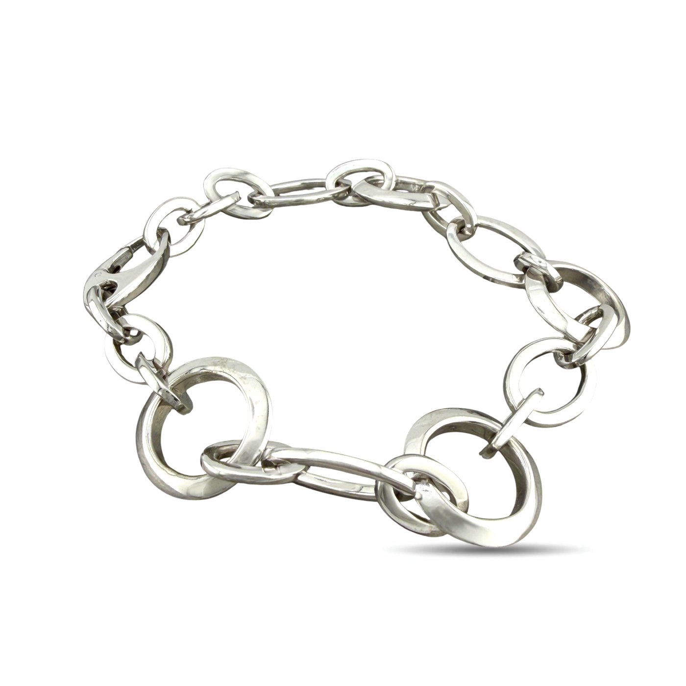 18K White Gold Circle and Oval Link Bracelet