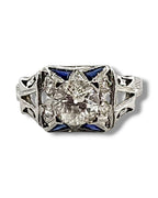 Art Deco 18K White Gold Ring with Large Center Diamond 1ct