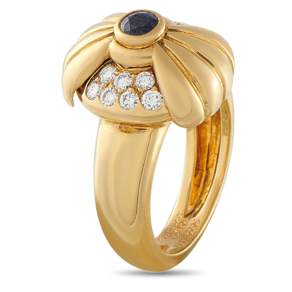 Boucheron 18K Yellow Gold 0.4ct Diamond and Sapphire Ring Circa 1970