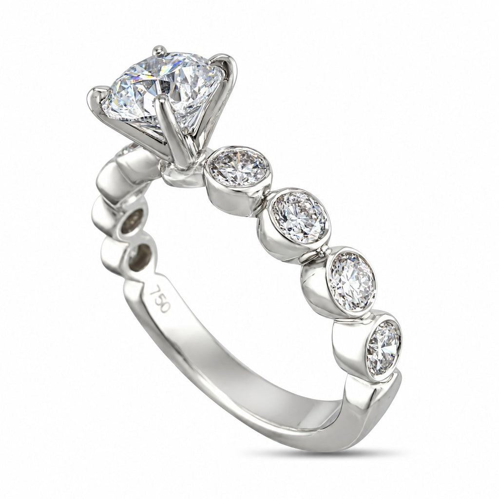 White gold diamond engagement ring set with marquise center and round side diamonds
