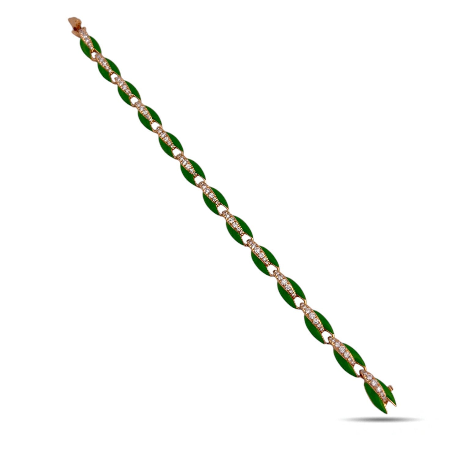 18 kt. Exclusive 18K Rose Gold Green Enamel and 1.33ct Diamond Link Bracelet, Rose gold -  1.33ct. tw. Diamond (Natural)