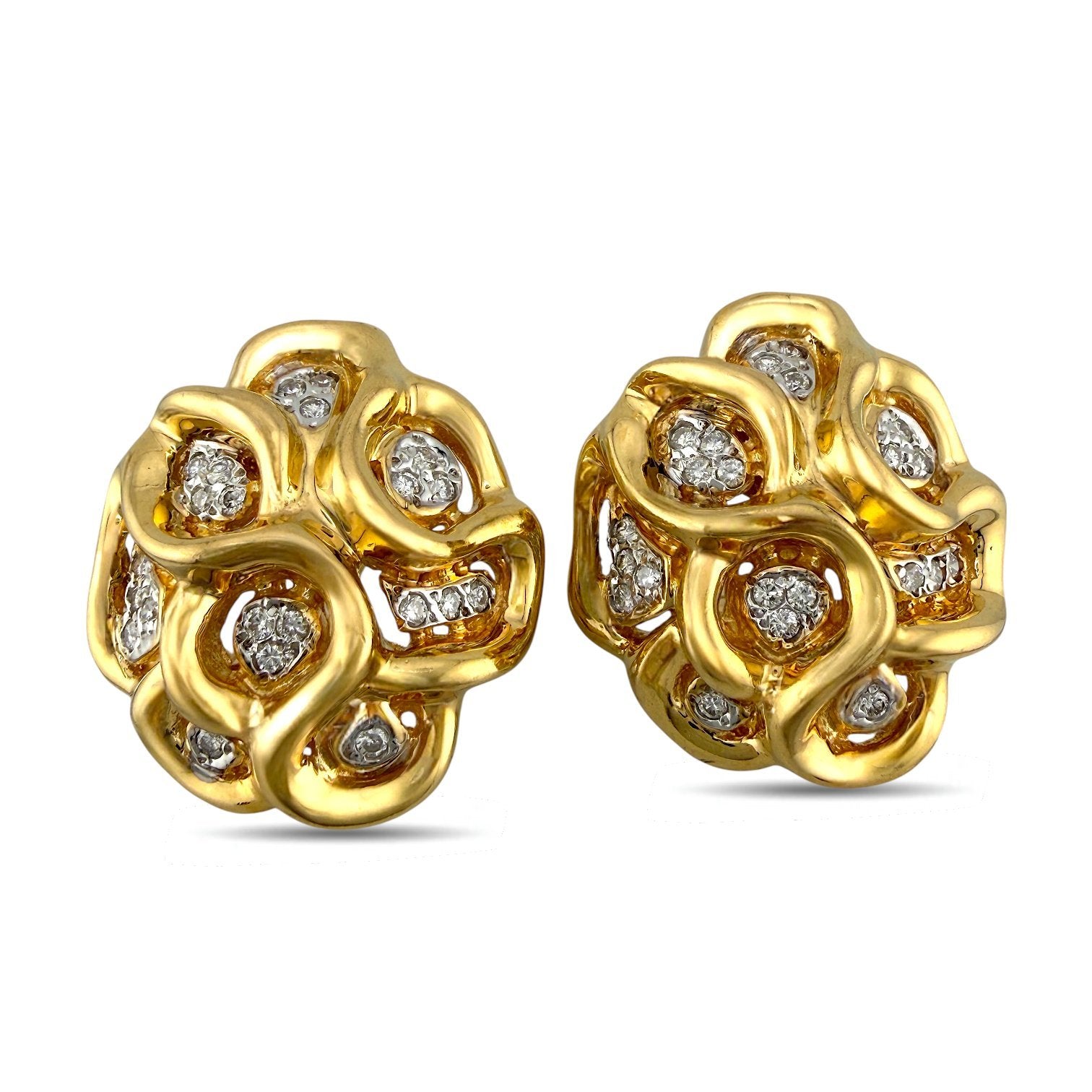 14K Yellow Gold 1.2ct Diamond Wavy Design Earrings