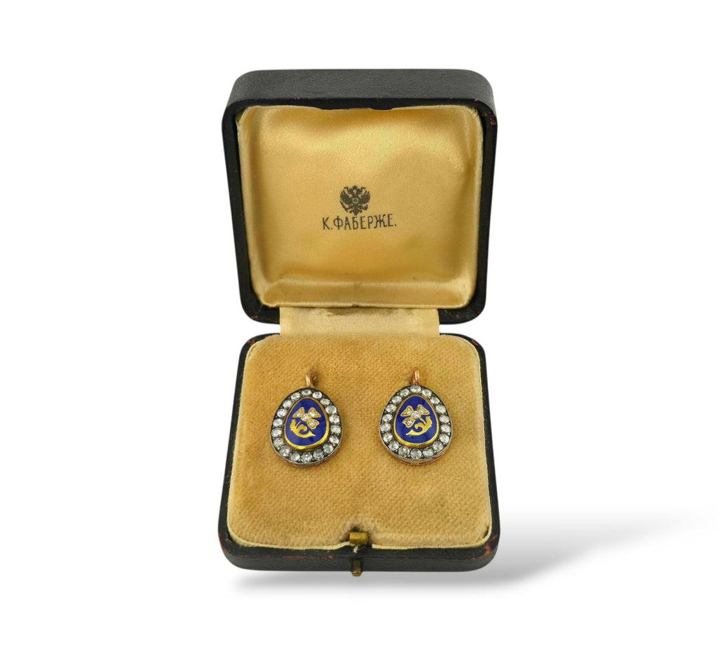Imperial Russian K. Faberge 56K and Diamond Earrings