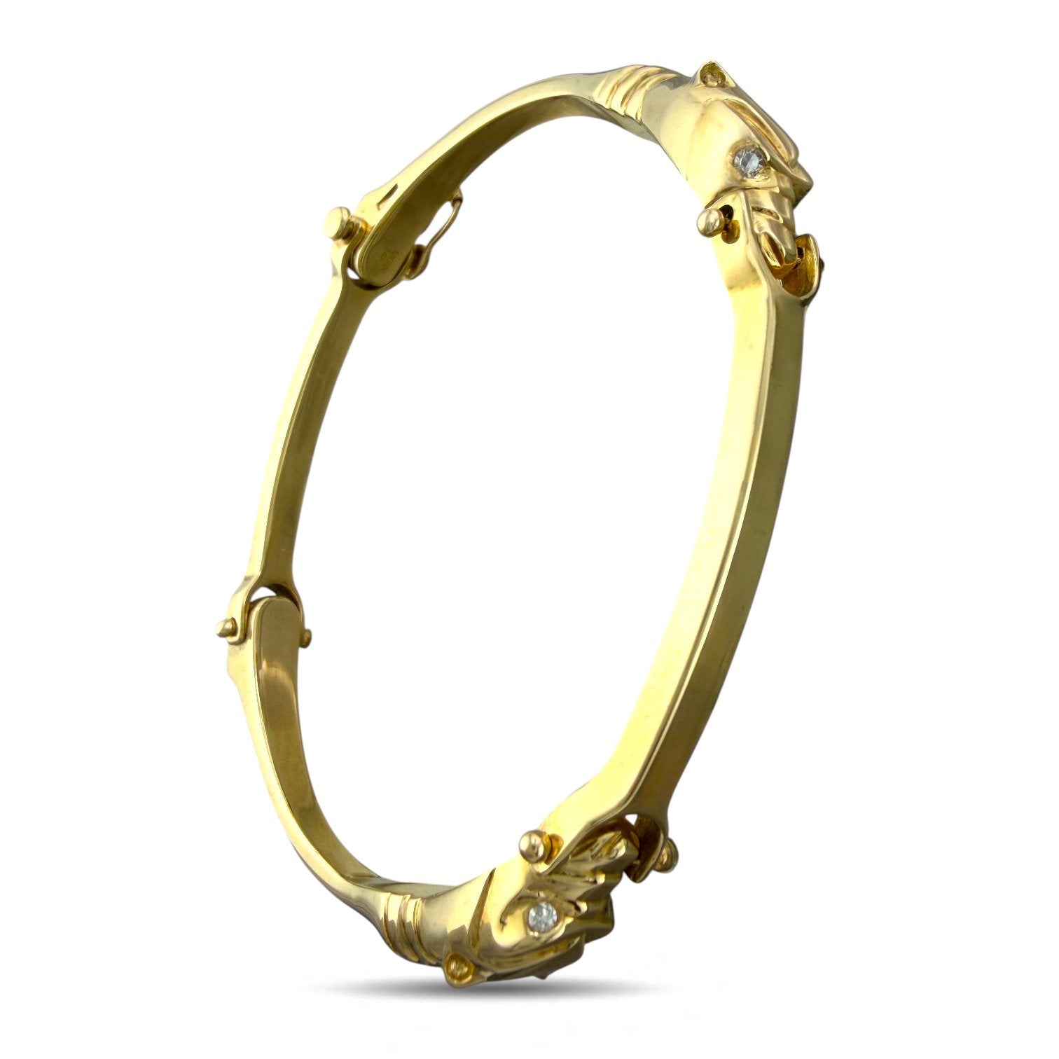 14 kt. Yellow gold, Exclusive 14K Yellow Gold 0.12ct Diamond Cheetah Head Link Bracelet -  0.12ct. tw. Diamond