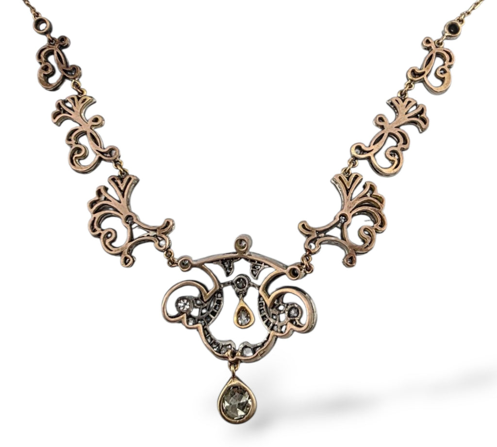 Imperial Russian Period Antique 56K Gold (14K) and 3.01ct Diamond Necklace