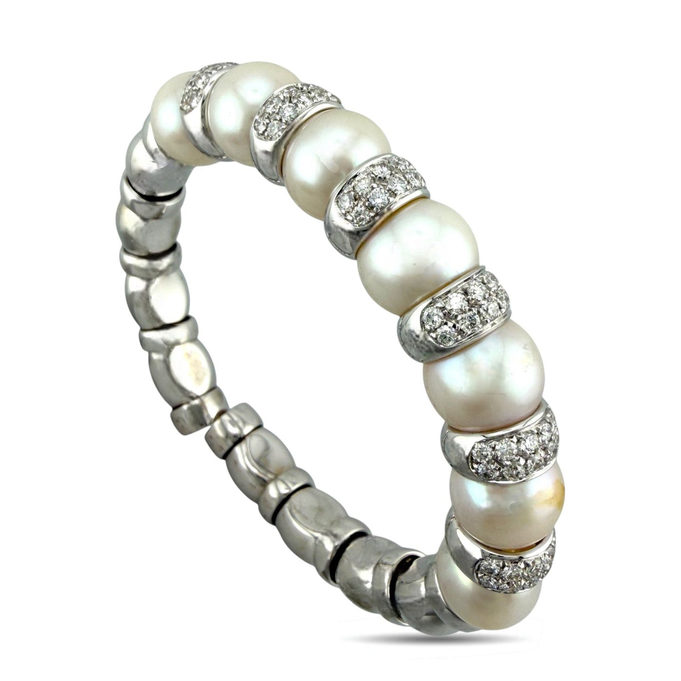 18K White Gold Italian 1.8ct Diamond and Natural Pearl Bracelet