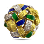 14K Yellow Gold 0.30 Diamond, Blue and Green Enamel Earrings