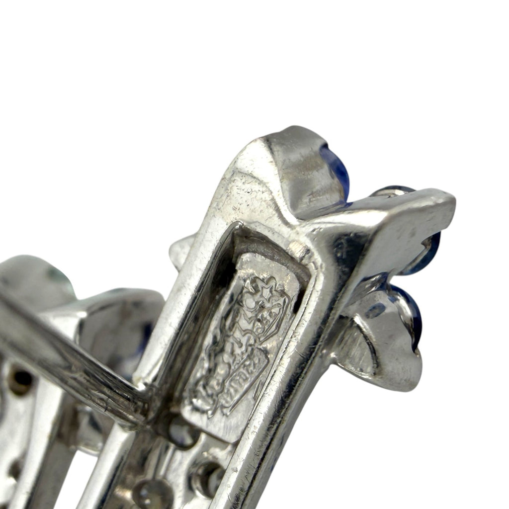 Leo Pizzo 18K White Gold 1.0ct Diamond and 2ct Sapphire Floral Earrings