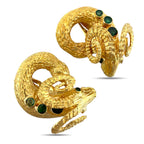 18K Yellow Gold Emerald Ram Clip-On Earrings