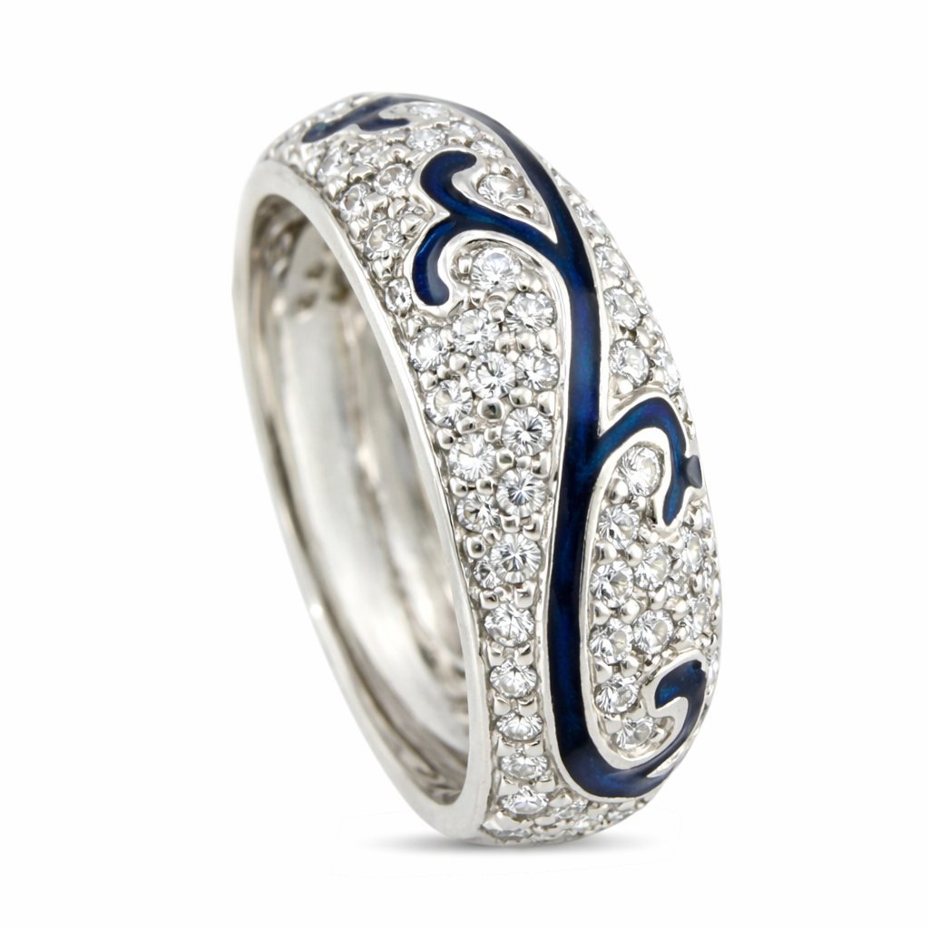 Hidalgo 18K White Gold 0.40ct Diamond and Blue Enamel Band Ring -  0.40ct. tw. Diamond (Natural)  - Hidalgo