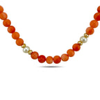 14K Yellow Gold Coral and Opal Beaded Necklace