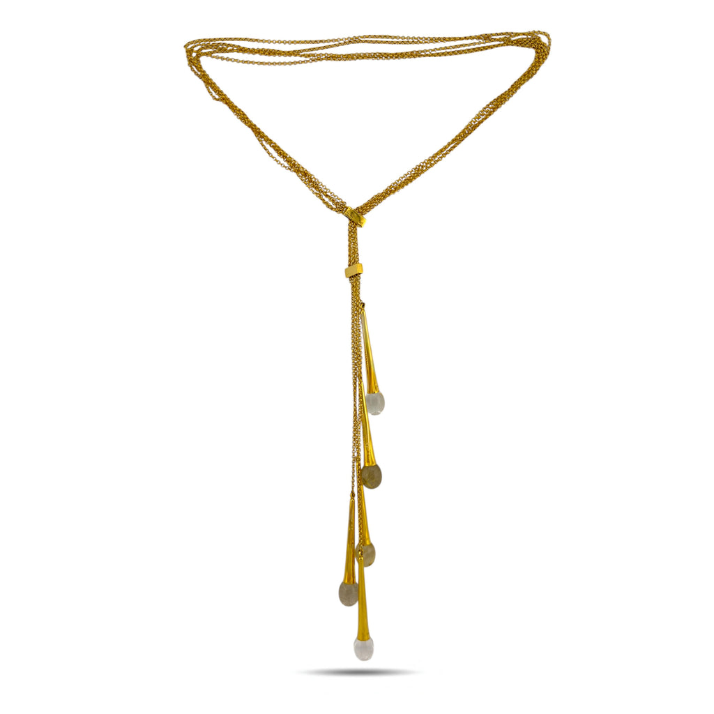 Bacharach 18K Yellow Gold Smoky and Rutilated Quartz Necklace and Ring Set
