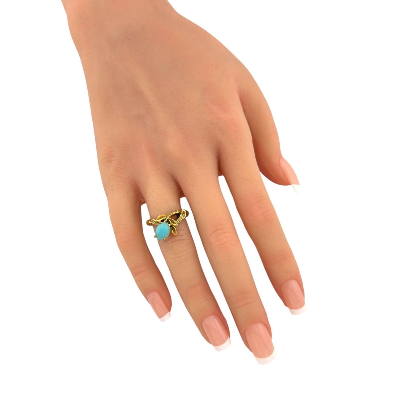 14K Yellow Gold Turquoise Ring with Sculpted Branch Motif