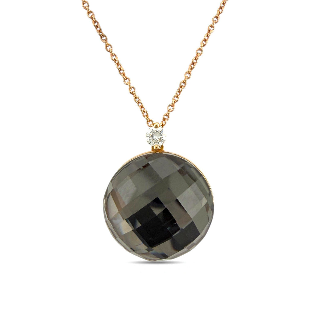 Roberto Coin 18K Rose Gold 0.05ct Diamond and Smoky Quartz Necklace