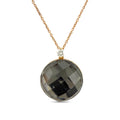Rose gold necklace with round smoky quartz pendant and small diamond accent