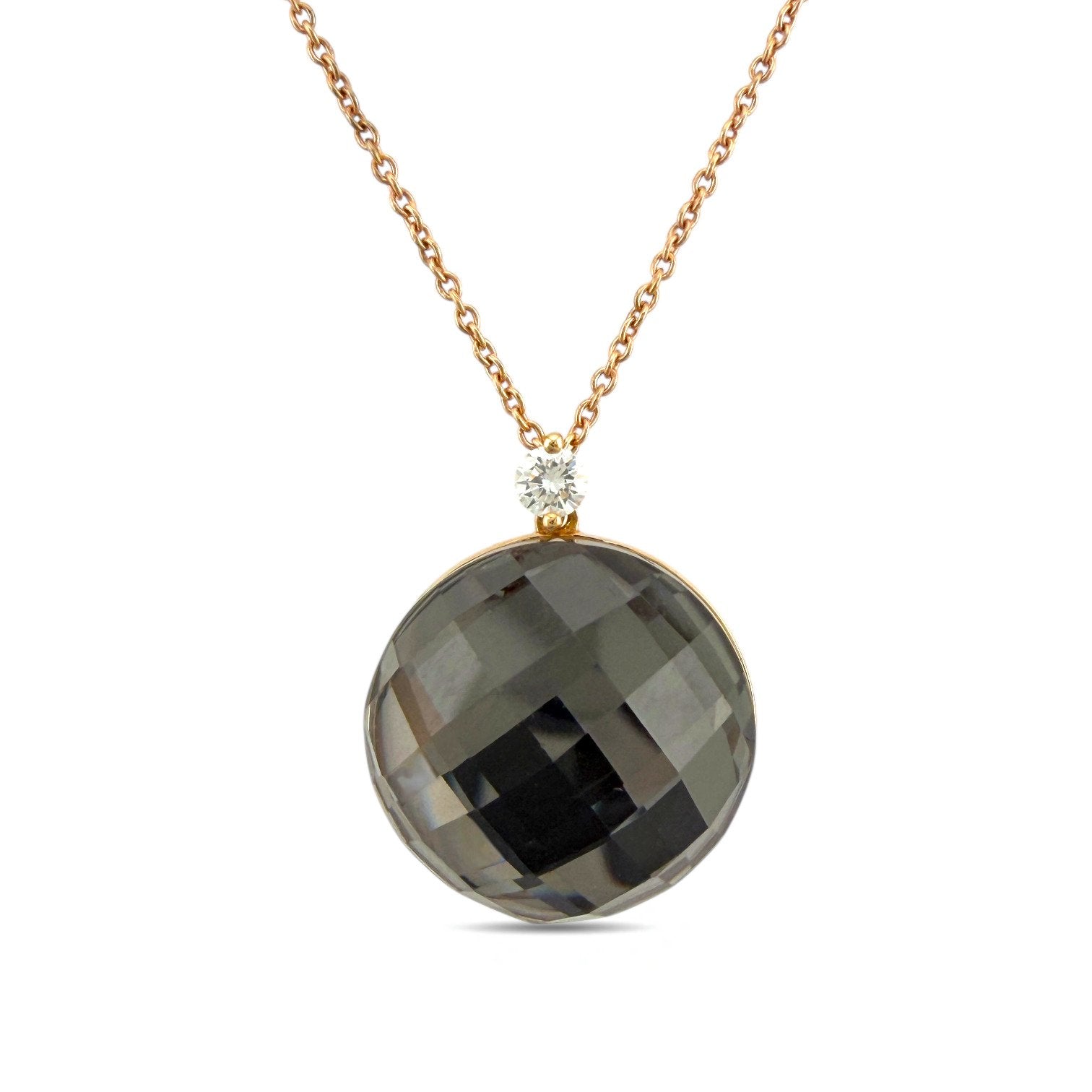 Roberto Coin 18K Rose Gold 0.05ct Diamond and Smoky Quartz Necklace