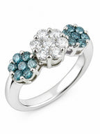 18K White Gold Ring with Diamonds and Teal Sapphires Diamond