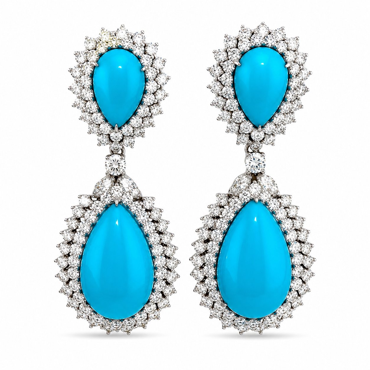 Earrings GIA Certified Turquoise and 12.02ct Diamond 950 Platinum Convertible Earrings Pendant Set