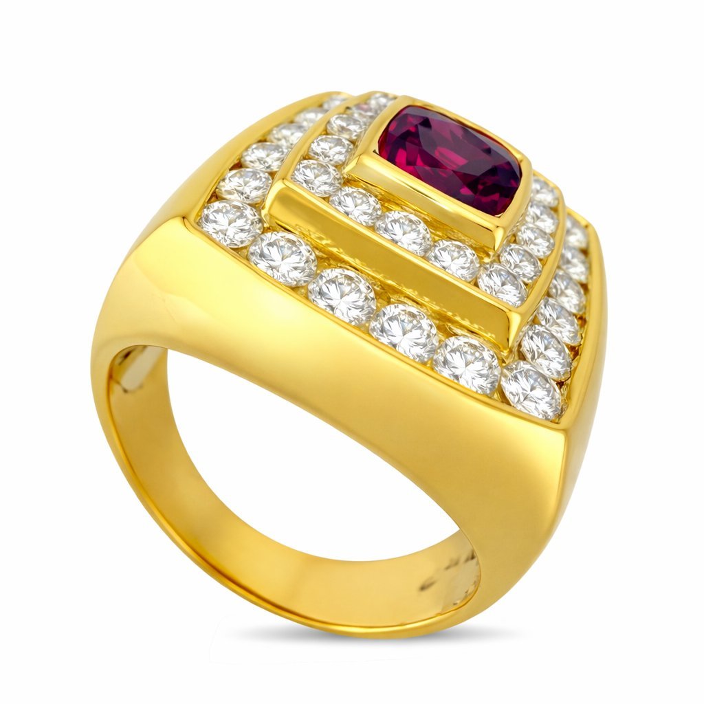 18K Yellow Gold 2.7ct Diamond and 1.2ct Ruby Ring