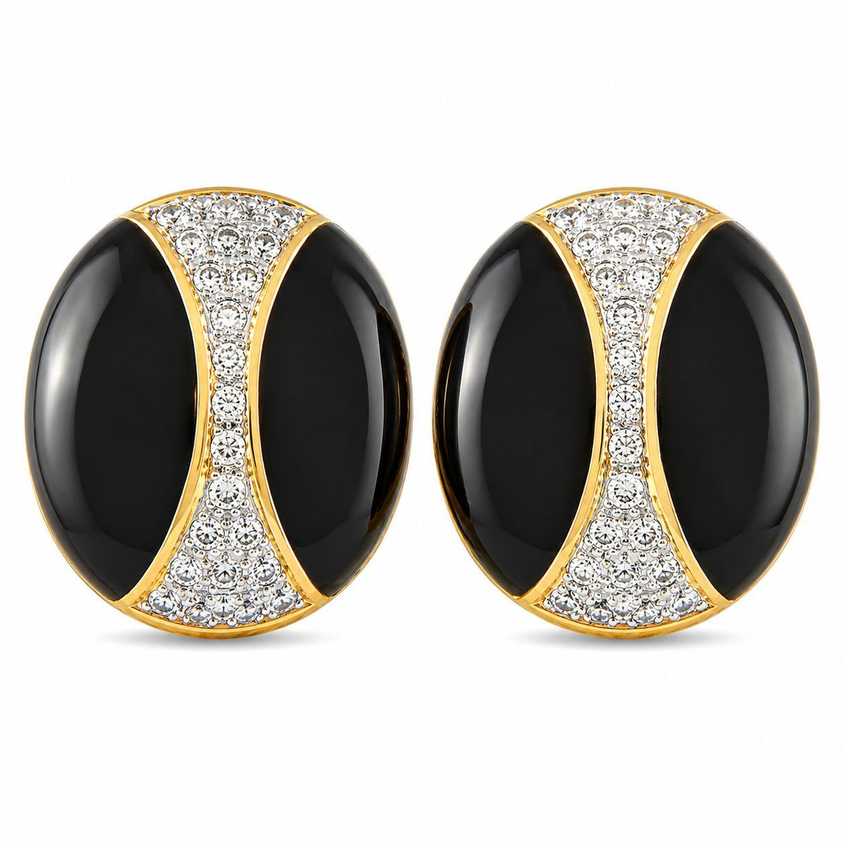 18K Yellow Gold 1.0ct Diamond and Onyx Earrings