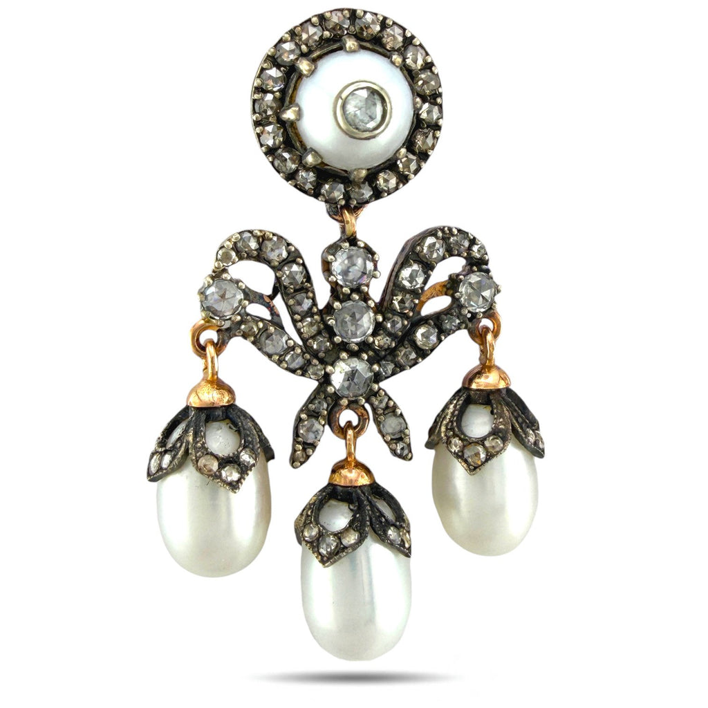 Faberge Imperial Russian Natural Pearl and 2ct Diamond Earrings