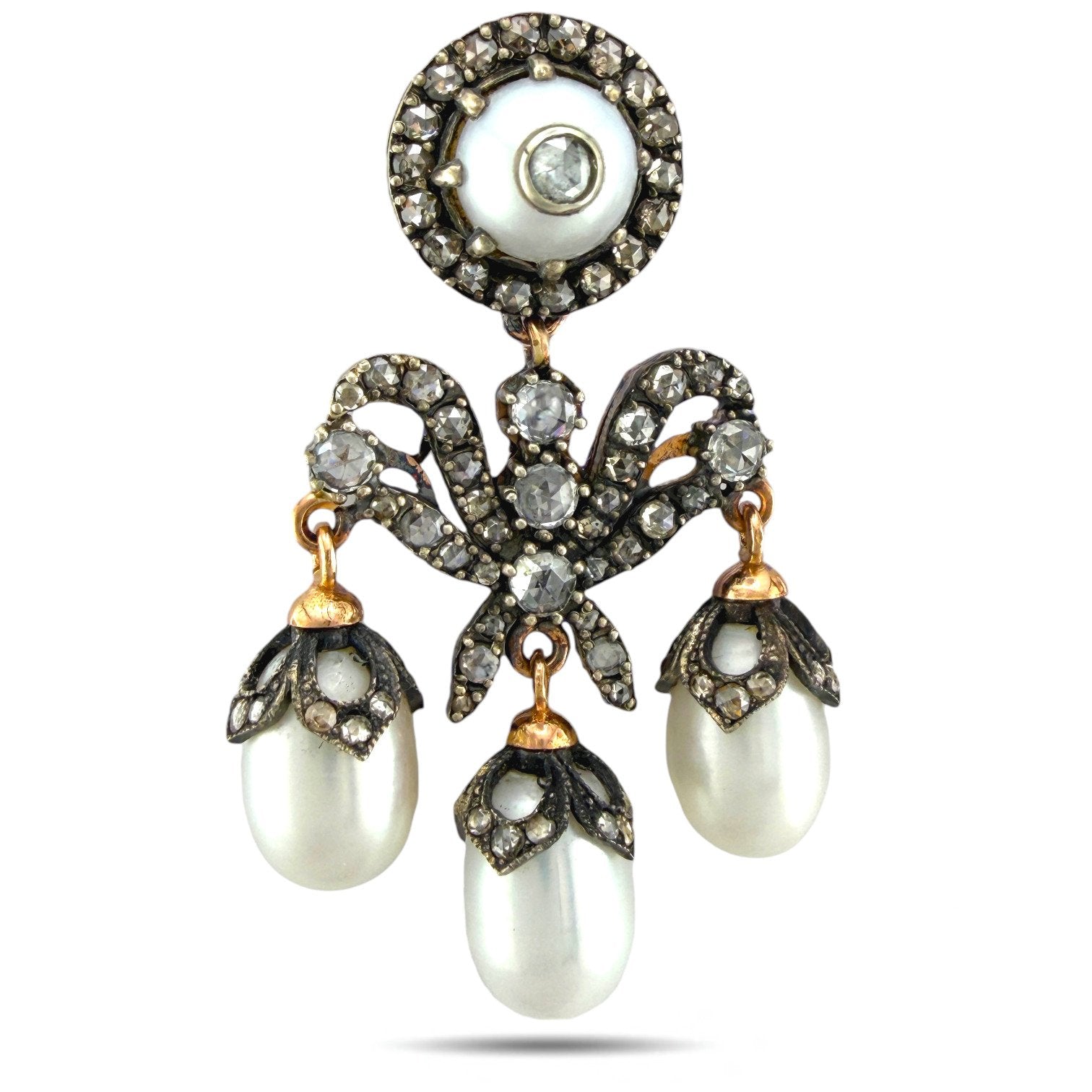 Faberge Imperial Russian Natural Pearl and 2ct Diamond Earrings