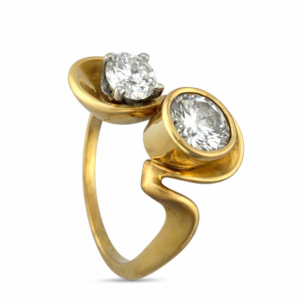 Vintage 14K Yellow Gold 1ct Diamond Swirl Ring
