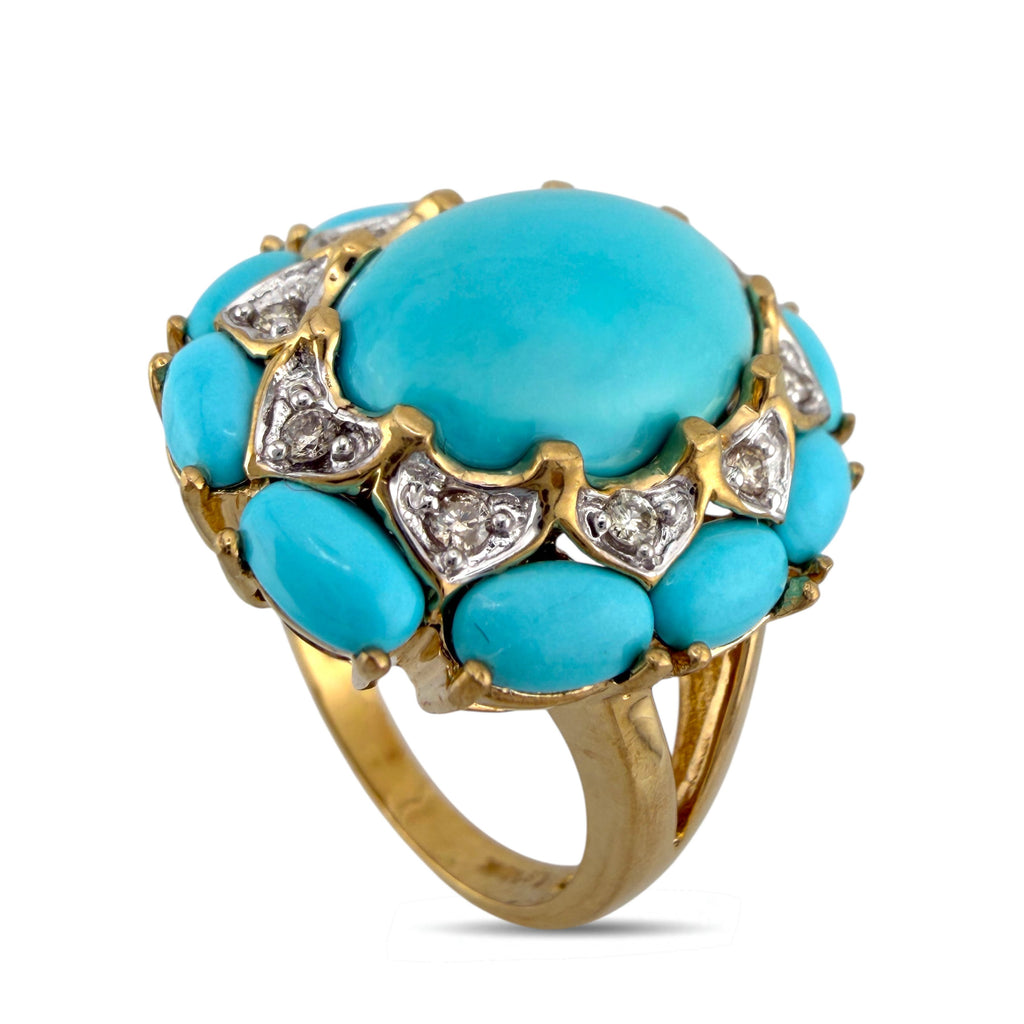 14K Yellow Gold 0.5ct Diamond and Turquoise Ring