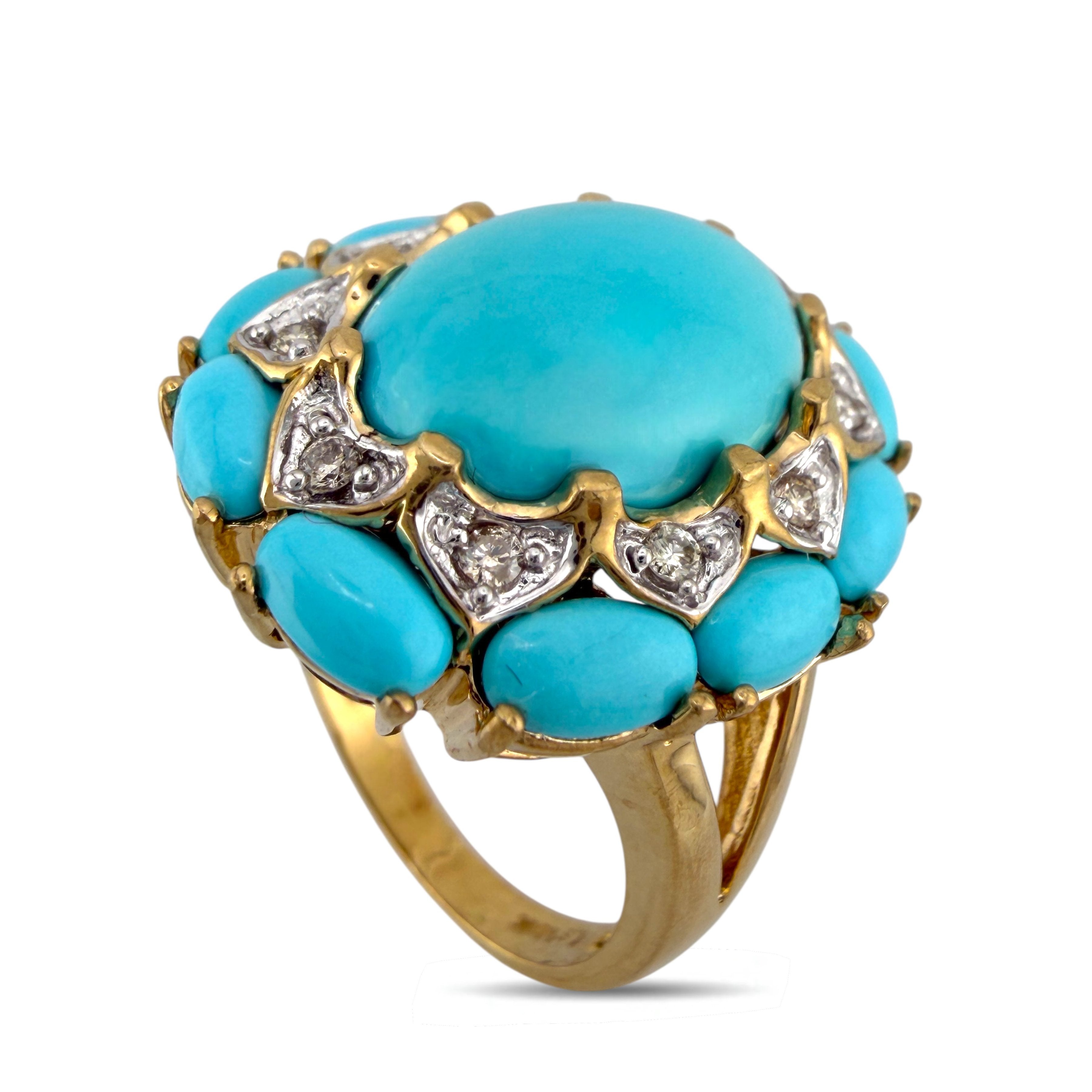 14K Yellow Gold 0.5ct Diamond and Turquoise Ring