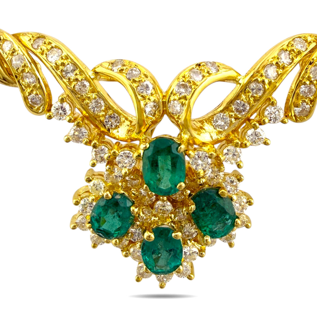 18K Yellow Gold Emerald and 2.36ct Diamond Necklace and Ring Set