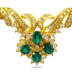 18K Yellow Gold Emerald and 2.36ct Diamond Necklace and Ring Set